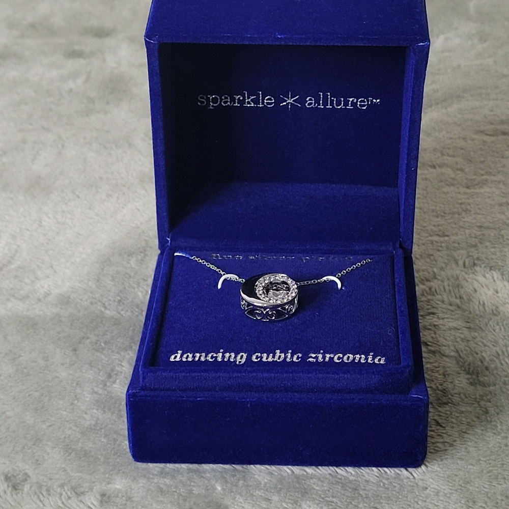 Sparkle Allure Dancing Cubic Zirconia Pure Silver Over Brass Cable Moon Necklace